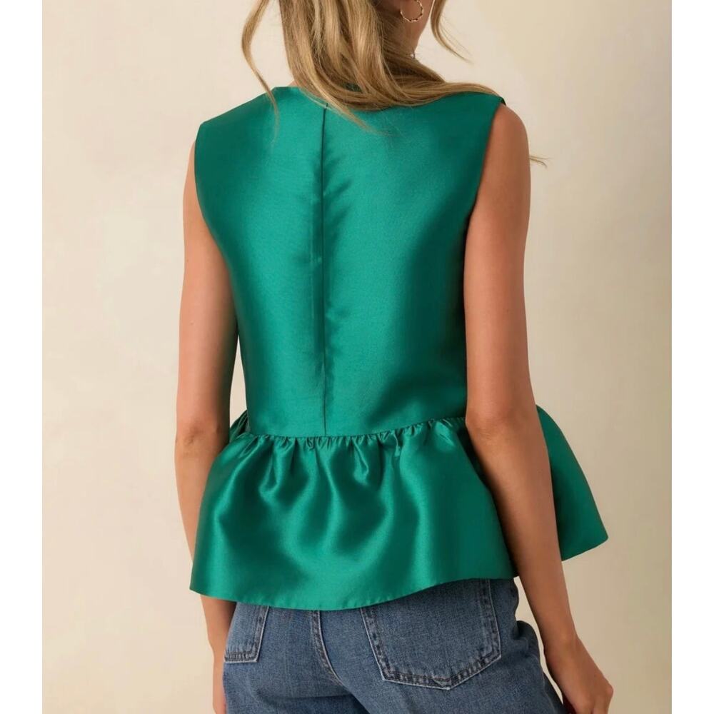 New PROSPERINA MORRIGAN EMERALD GREEN PEPLUM TOP XS - Picture 2 of 6